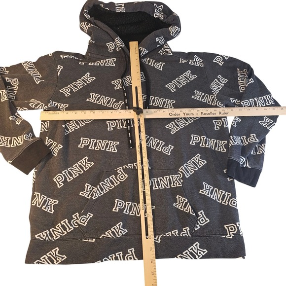 Victoria's Secret PINK Sherpa Lined Medium Hoodie Campus Pullover Gray Logo - Picture 7 of 7